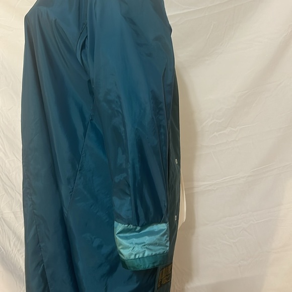 Vintage Trenchcoat Women L Turquoise Metallics Shimmer with Pockets Button Down - Picture 15 of 17